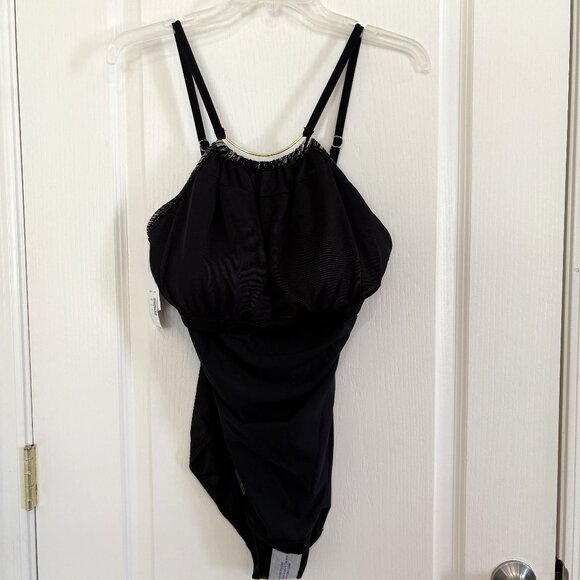 Magicsuit by Miraclesuit Jill Stroke Of Luck Swimsuit 1-PC Black & Gold Size 12 - Picture 7 of 9